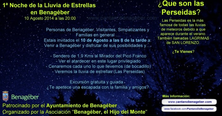 Lluvia de Estrellas 2014 en Benagéber, Cartel Actividad